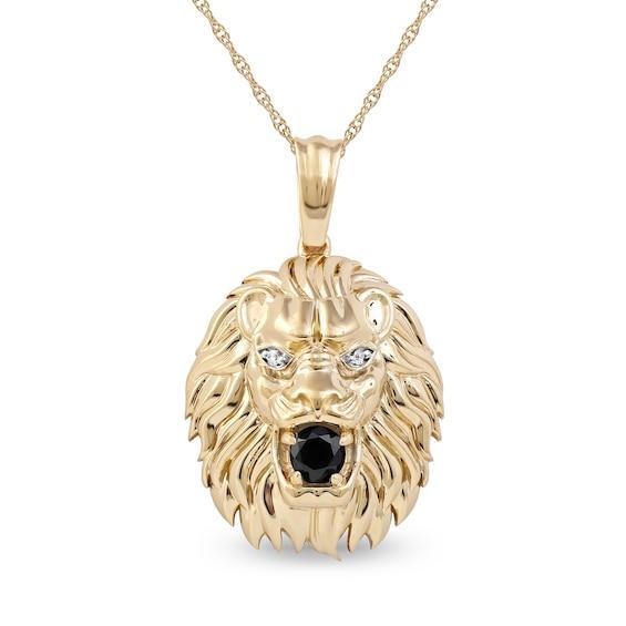 Men's Black Spinel and Diamond Accent Lion's Head Pendant in 10K Gold - 22" Product Image