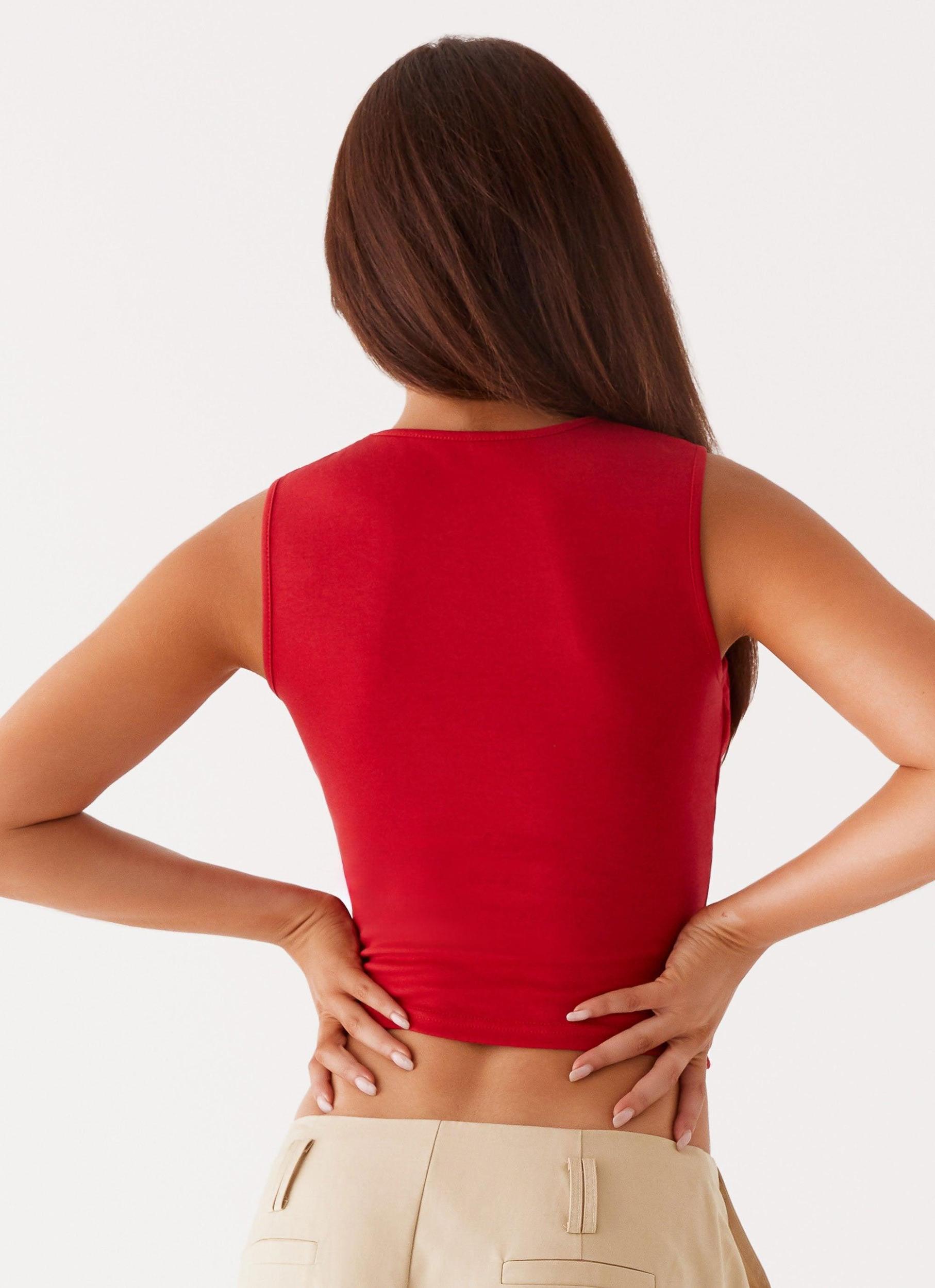 Beyond Cut Out Mesh Top - Red Product Image