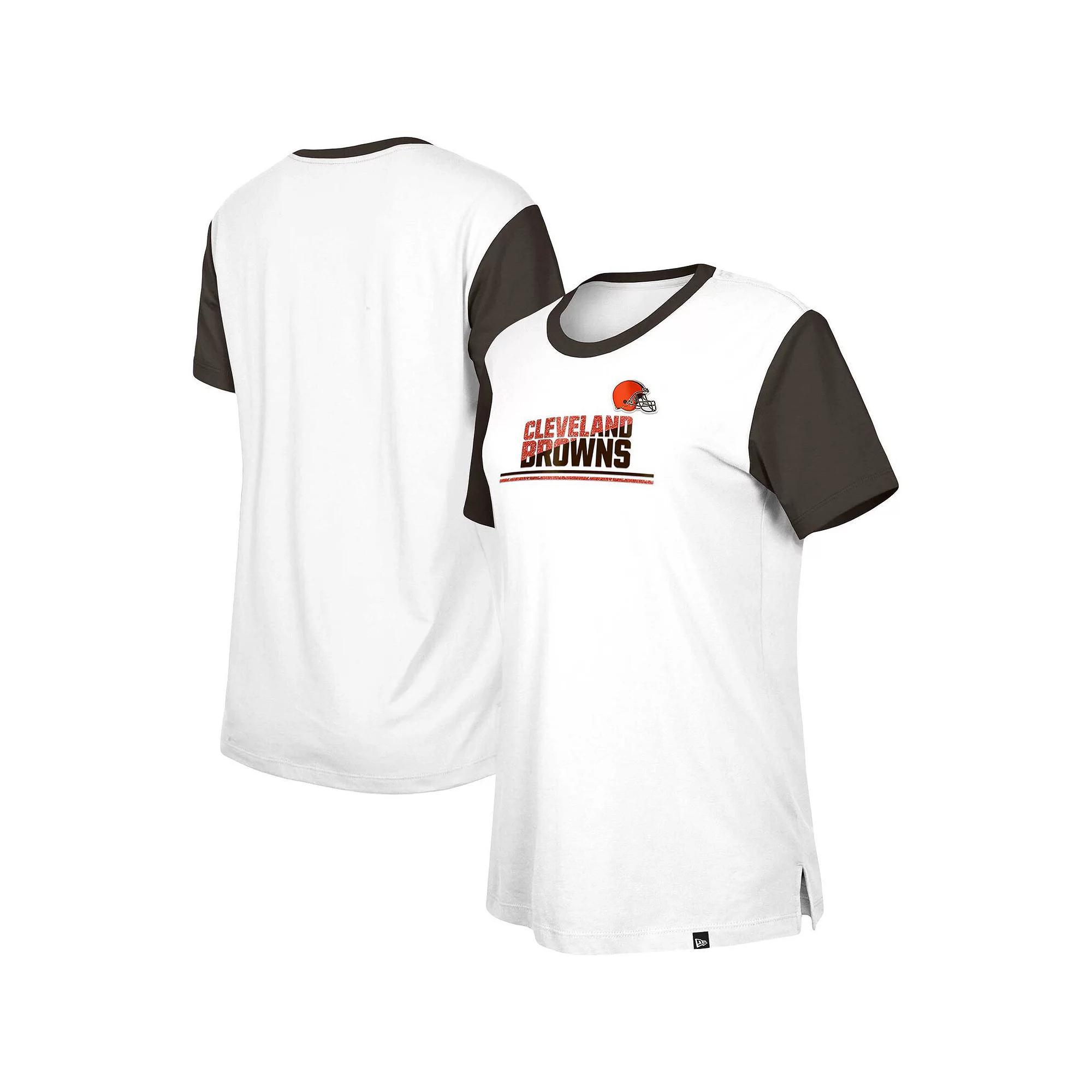 Women's New Era  White/Brown Cleveland Browns Third Down Colorblock T-Shirt, Size: Small Product Image