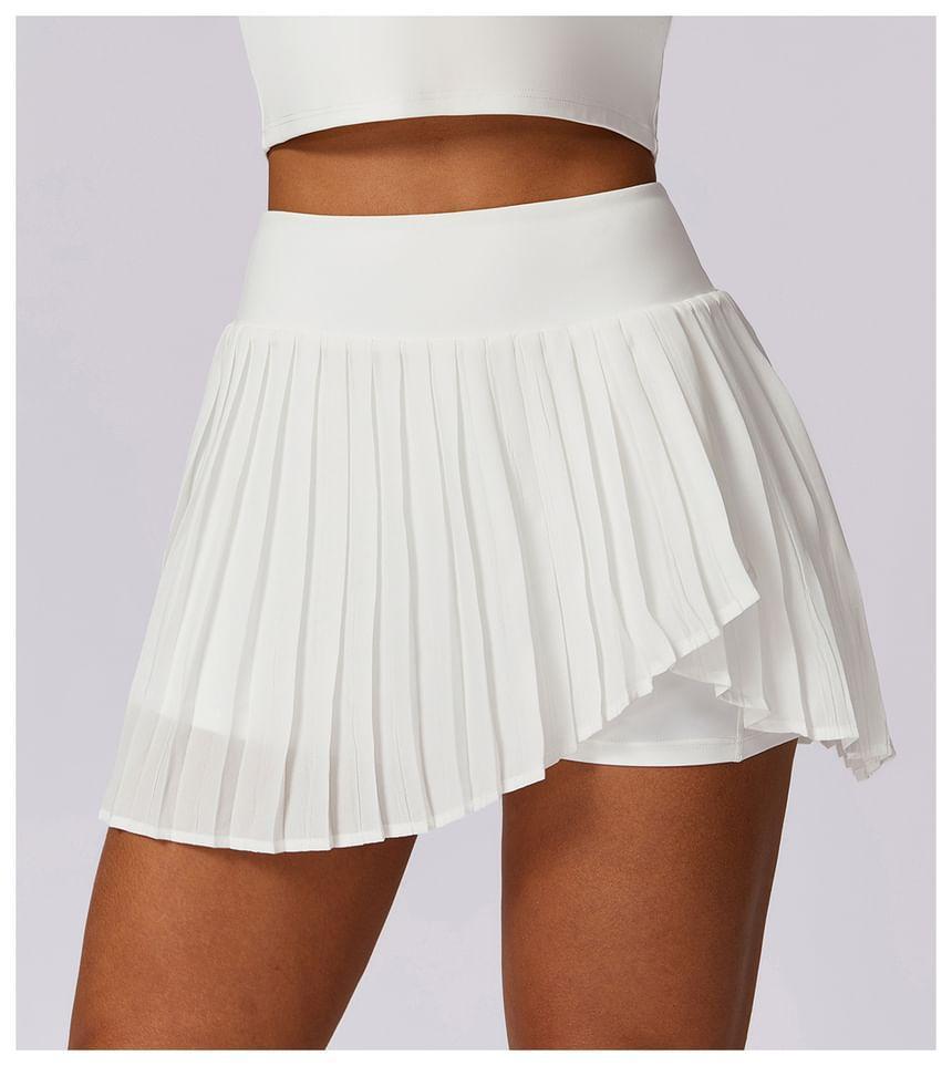High Waist Plain Asymmetrical Accordion Pleated Skort Product Image