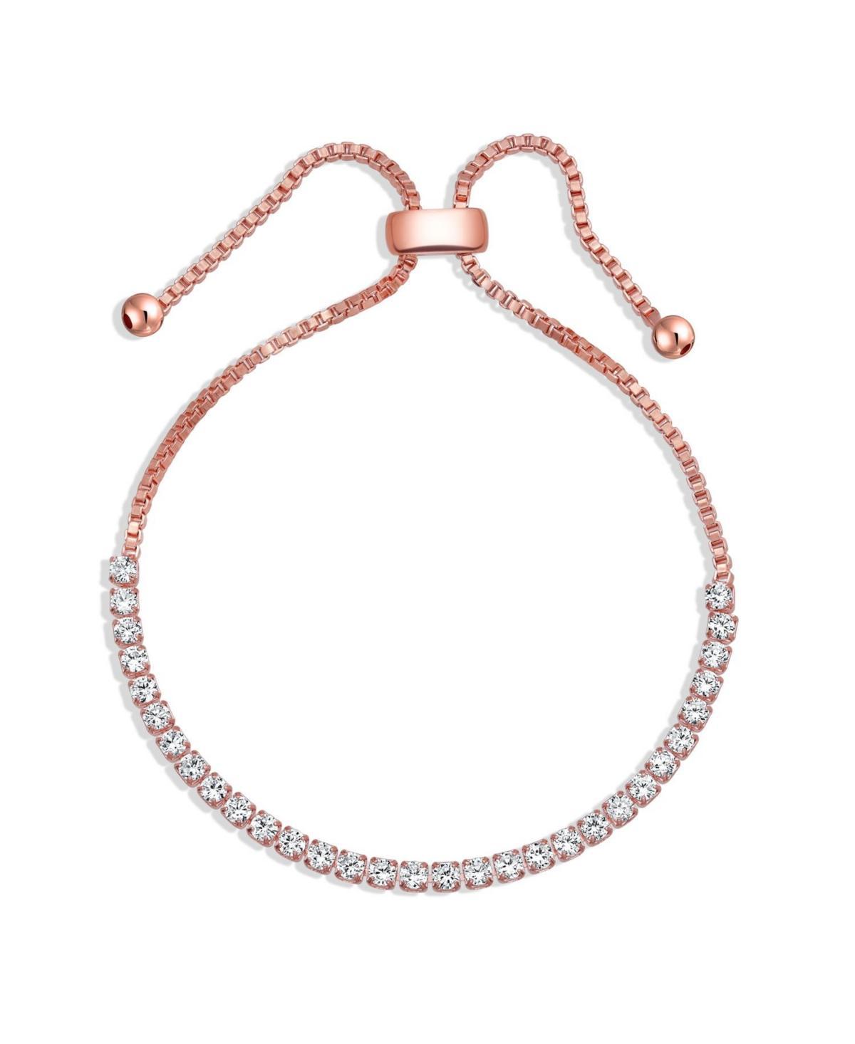 Bling Jewelry Cubic Zirconia Cz Slide Bolo Style Tennis Bracelet For Women Prom Rose Gold Or Brass Adjustable Product Image