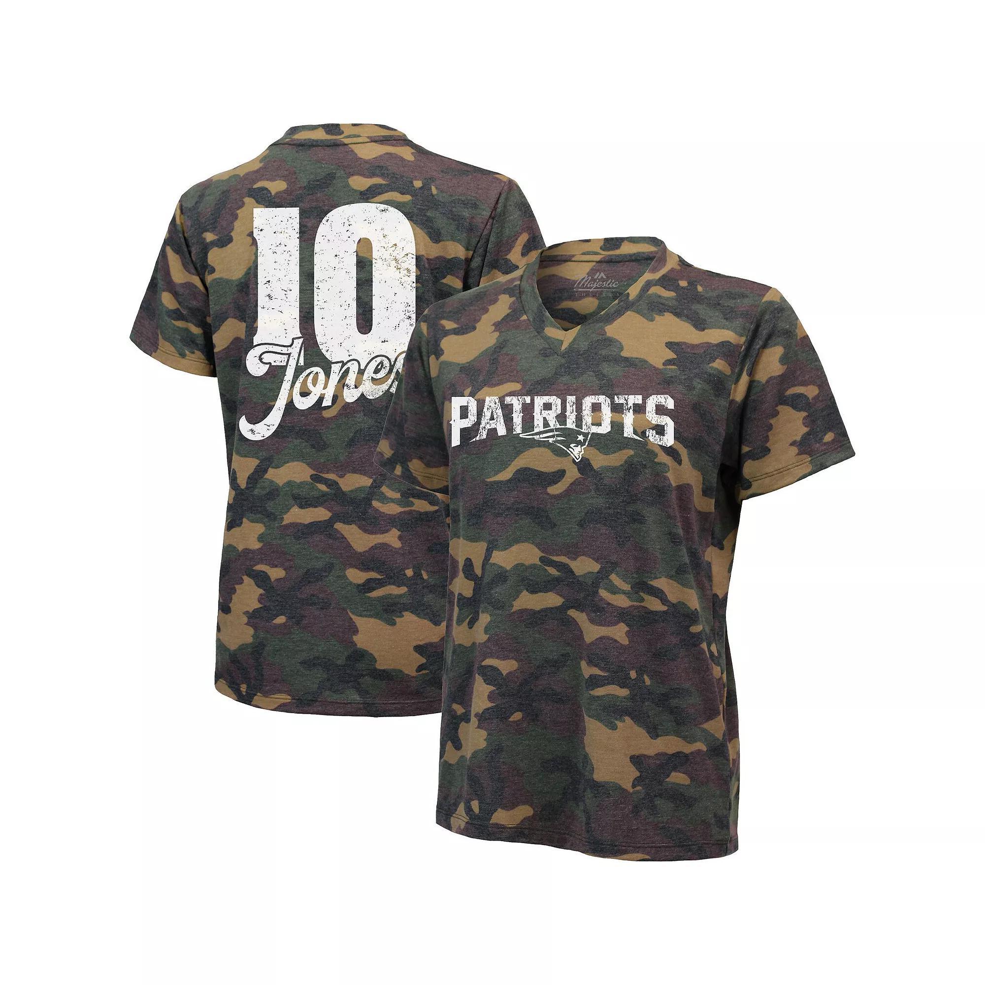 Women's Majestic Threads Mac Jones Camo New England Patriots Name & Number V-Neck Tri-Blend T-Shirt, Size: Small, Green Product Image