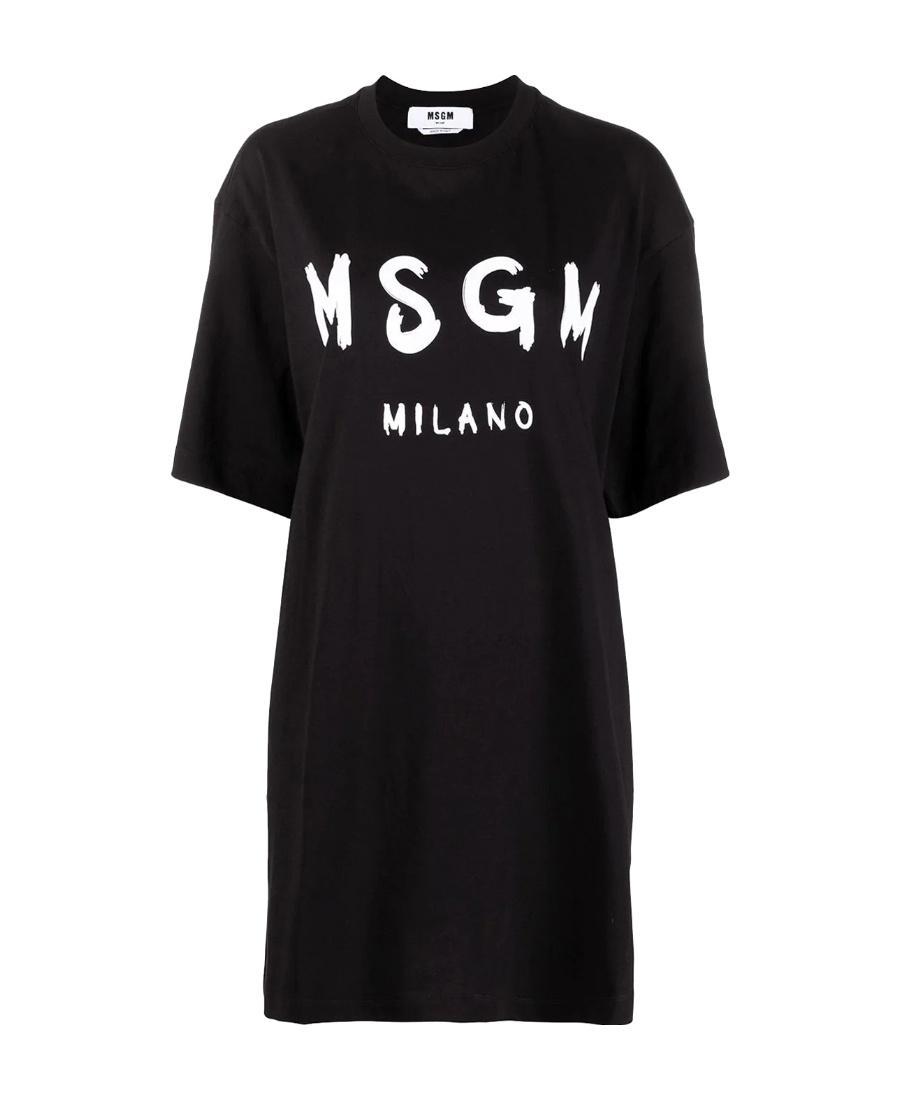 MSGM Logo Printed T-shirt Dress In Black Product Image