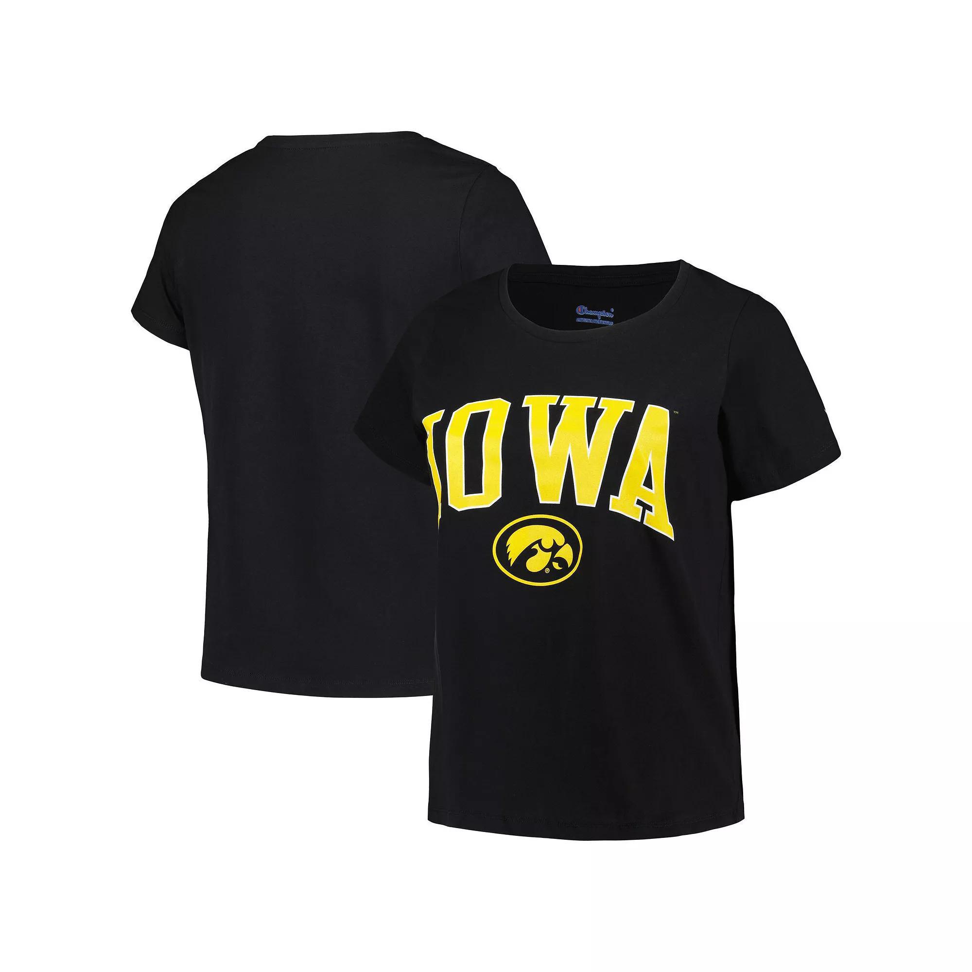 Women's Profile Black Iowa Hawkeyes Plus Size Arch Over Logo Scoop Neck T-Shirt, Size: 1XL Product Image
