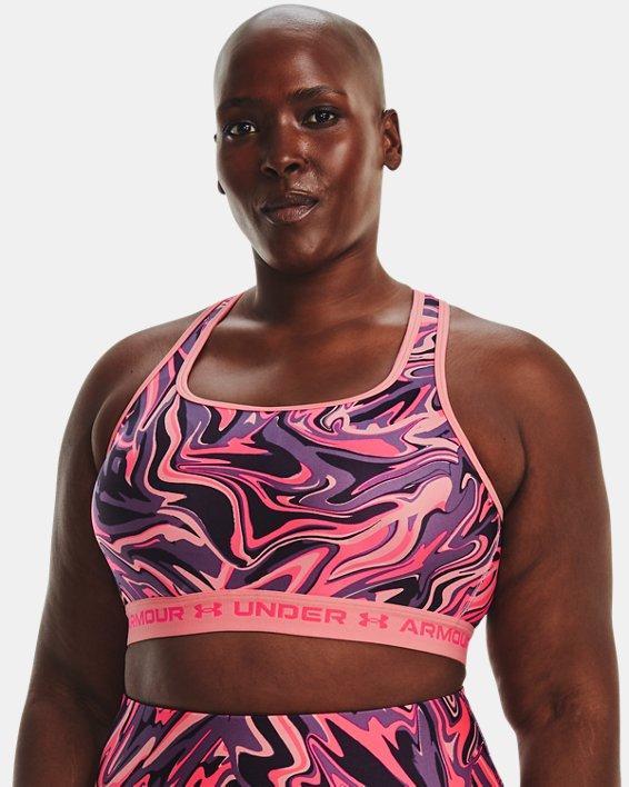 Plus Size Under Armour Crossback Mid Print Bra, Women's, Size: 1XL, Black Black Product Image