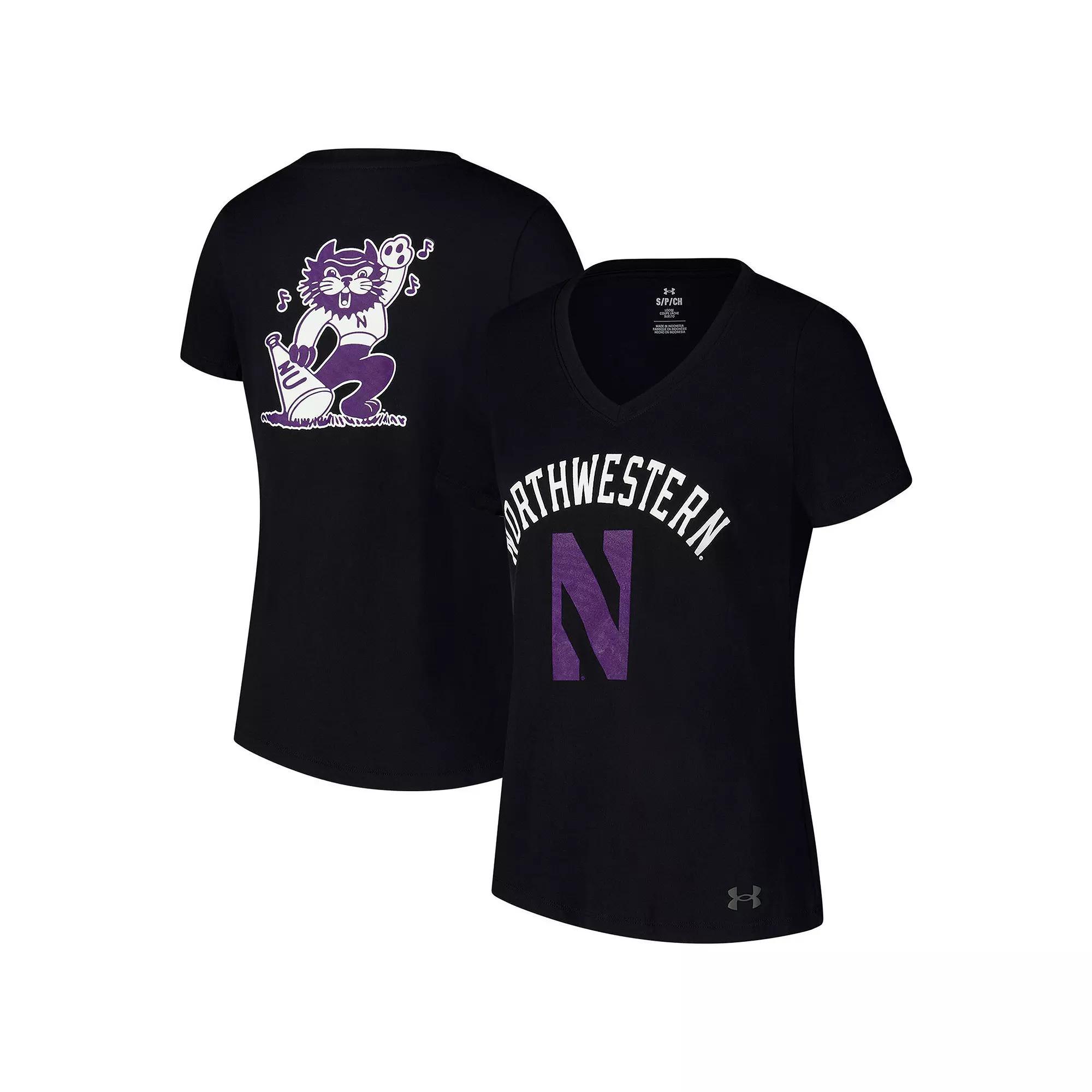 Women's Under Armour Black Northwestern Wildcats Logo V-Neck T-Shirt,  Product Image