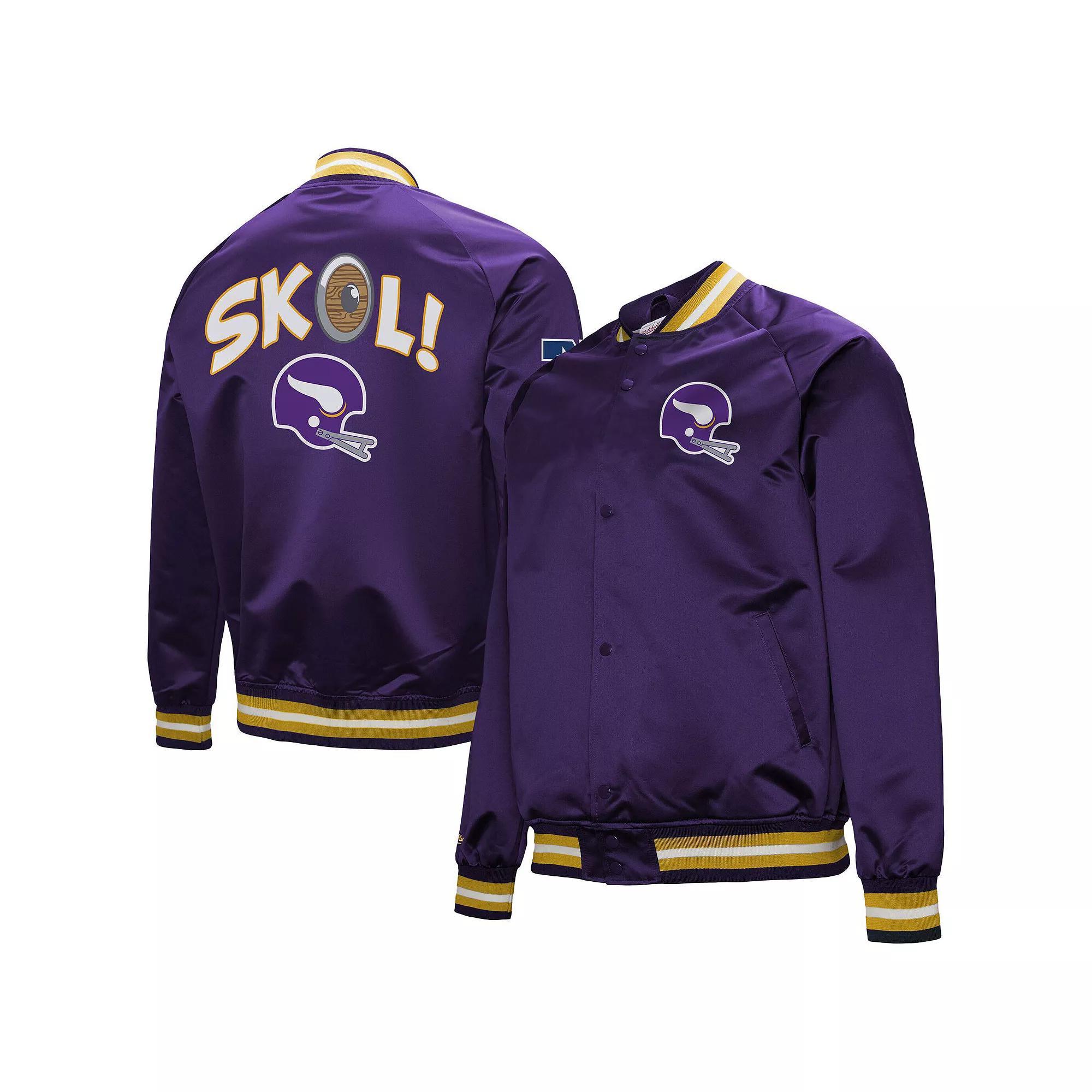 Men's Mitchell & Ness Purple Minnesota Vikings Vintage Double Down Satin Raglan Full-Snap Jacket,  Product Image