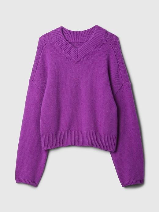 CashSoft Cropped High V-Neck Sweater Product Image