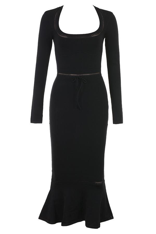 Sasha Black Dainty Knit Midi Dress Product Image