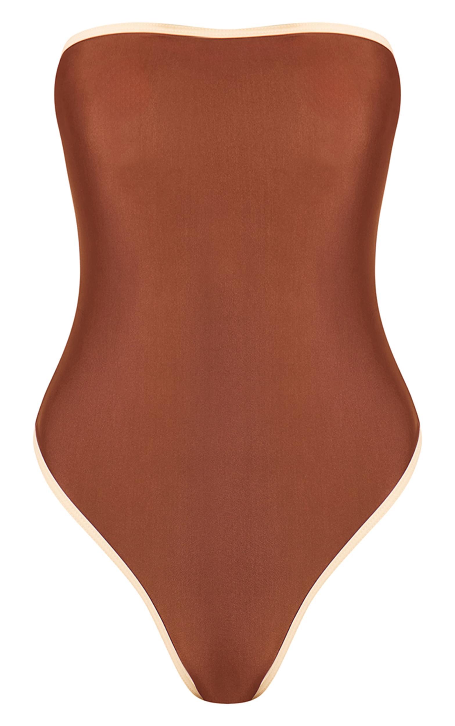 Chocolate Contrast Binding Tie Back Swimsuit Product Image