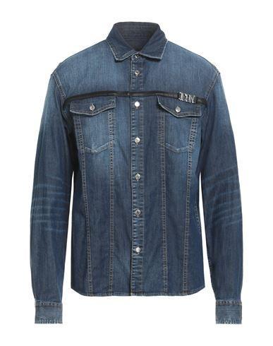 DSQUARED2 Man Denim Shirt Blue Size 44 Cotton, Elastane, Ovine Leather Product Image