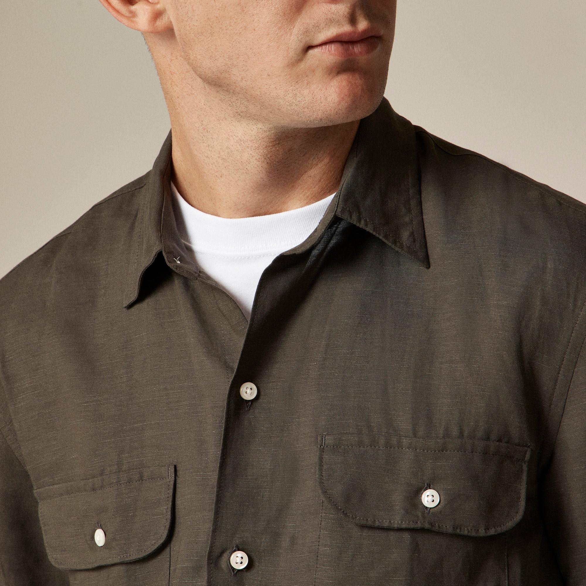 Short-sleeve viscose-linen blend shirt Product Image