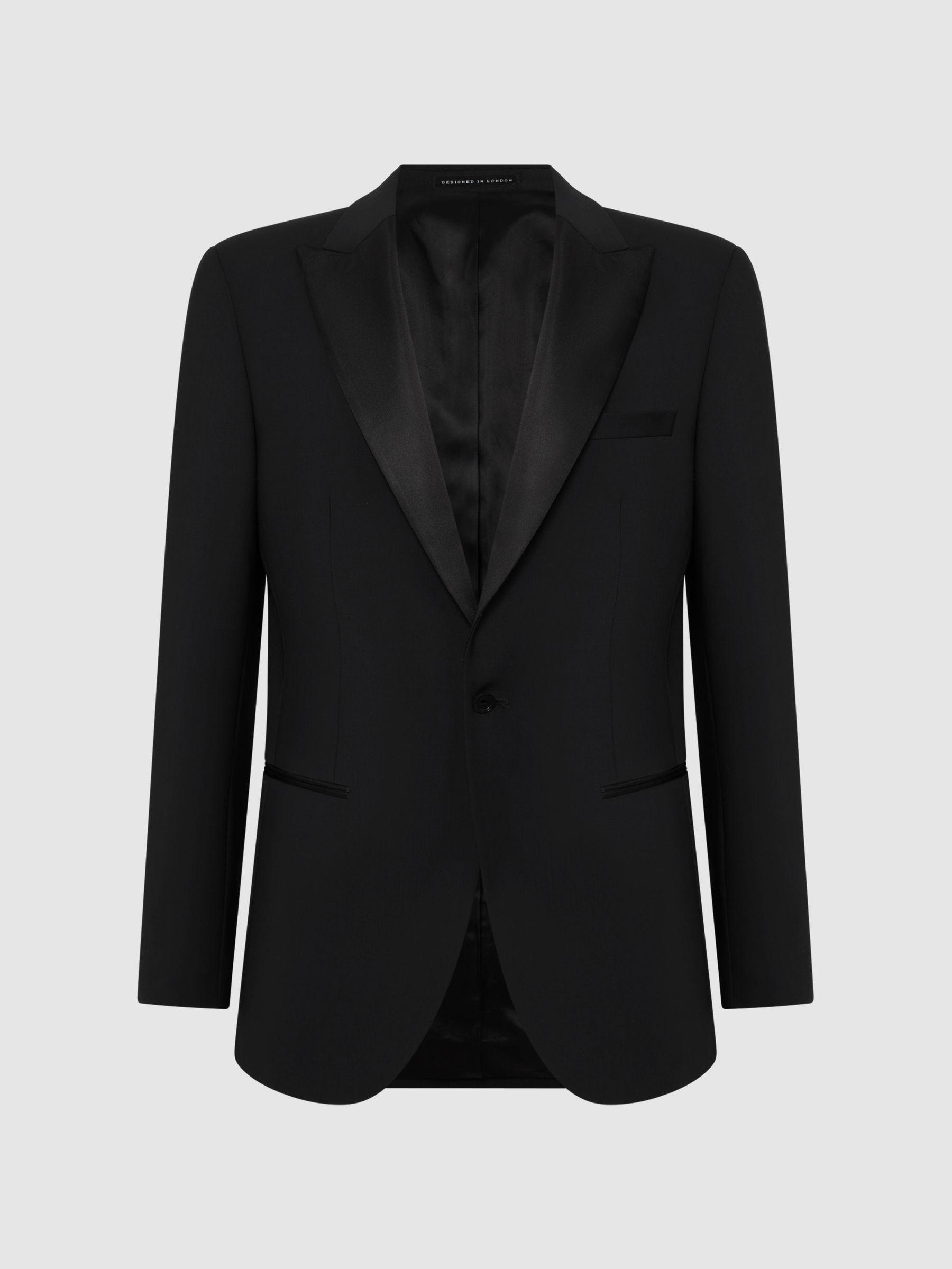 Modern Fit Satin Lapel Tuxedo Jacket in Black Product Image