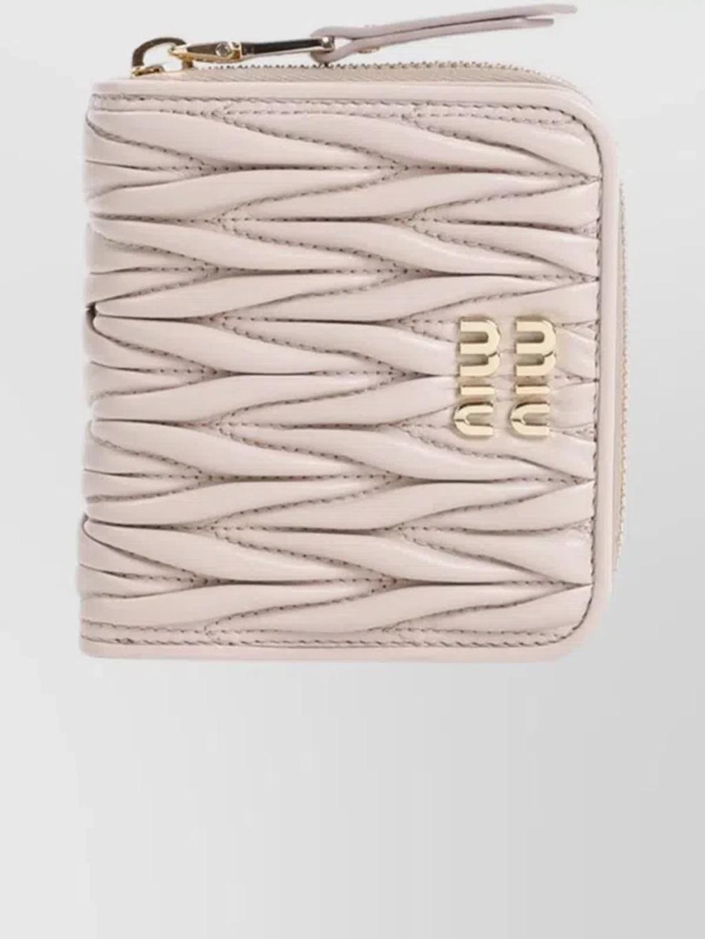 MIU MIU Cipria Lamb Leather Zip Wallet In Beige Product Image