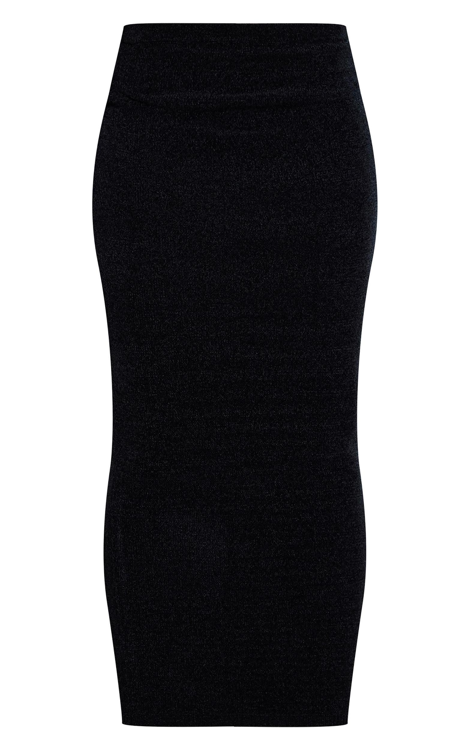 Black Soft Textured Knit Maxi Skirt Product Image