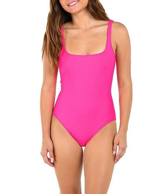 Citrus Solid Square Neck Open Back Tank One Piece Swimsuit Product Image