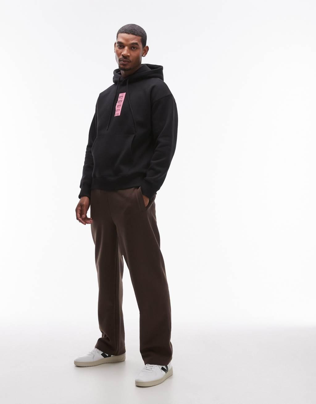 Topman oversized fit hoodie with raffle ticket print in black Product Image