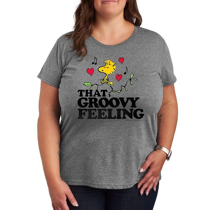 Plus Size Peanuts Groovy Feeling Graphic Tee, Women's, Size: 2XL, Grey Gray Product Image