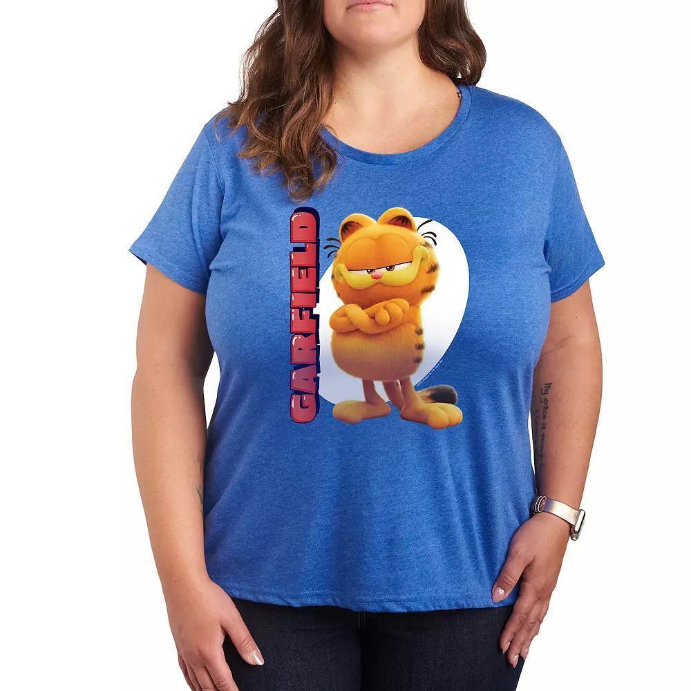 Plus The Garfield Movie Vertical Graphic Tee, Women's, Size: 2XL, Grey Blue Product Image