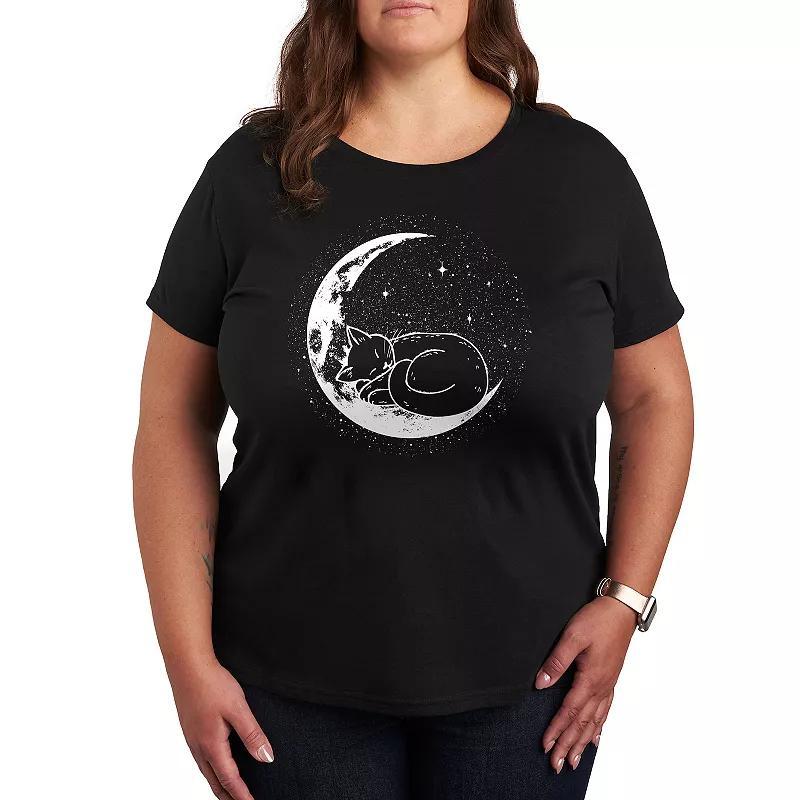 Plus Cat Nap Moon Graphic Tee, Women's, Size: 1XL, Black Product Image