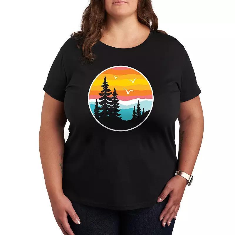 Women's Round Sunset Mountain Graphic Tee, Girl's, Size: Large, Black Product Image