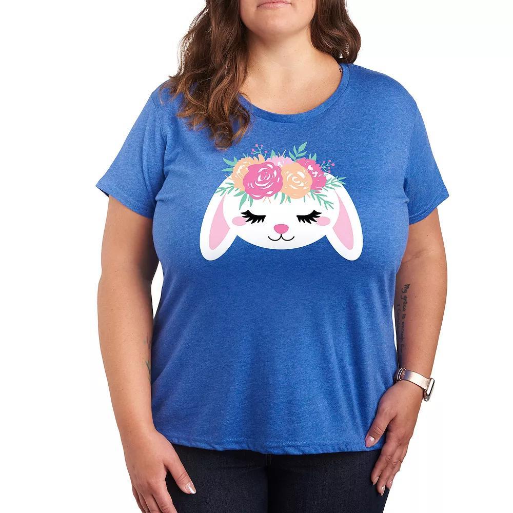 Plus Bunny Face With Flower Crown Graphic Tee, Women's, Size: 2XL, Grey Royal Blue Product Image