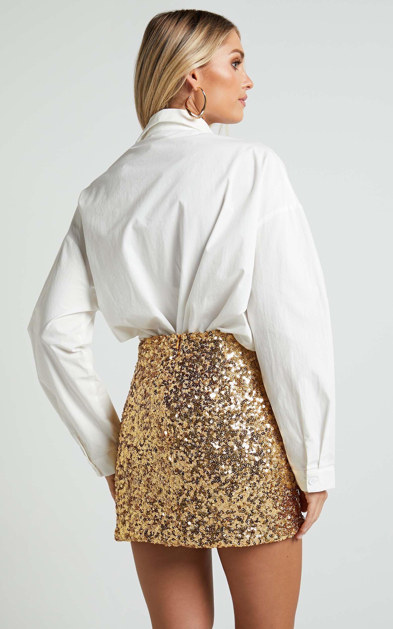 Ingrid Mini Skirt - Sequin Skirt in Gold Sequin Product Image