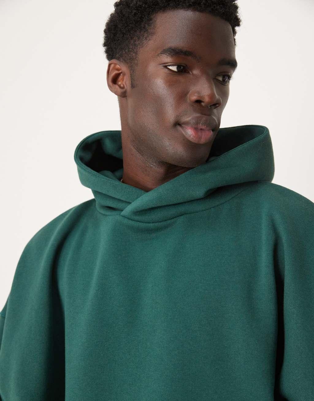 ASOS DESIGN extreme oversized boxy hoodie with underarm panels in dark green Product Image