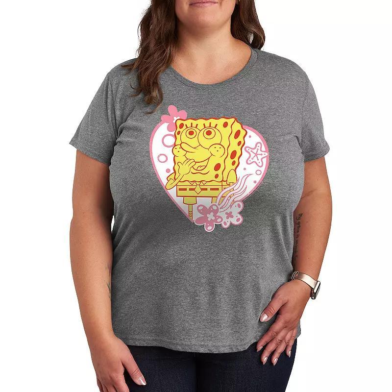 Plus Size SpongeBob Squarepants Spongebob Heart Graphic Tee, Womens Grey Gray Product Image