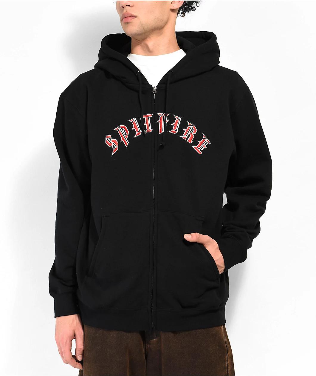 Spitfire Old E Embroidered Black Zip Hoodie Product Image