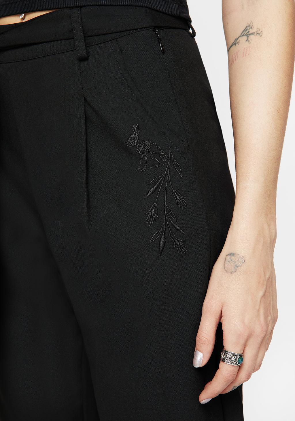 Hester Embroidered Tapered Trousers - Black Product Image