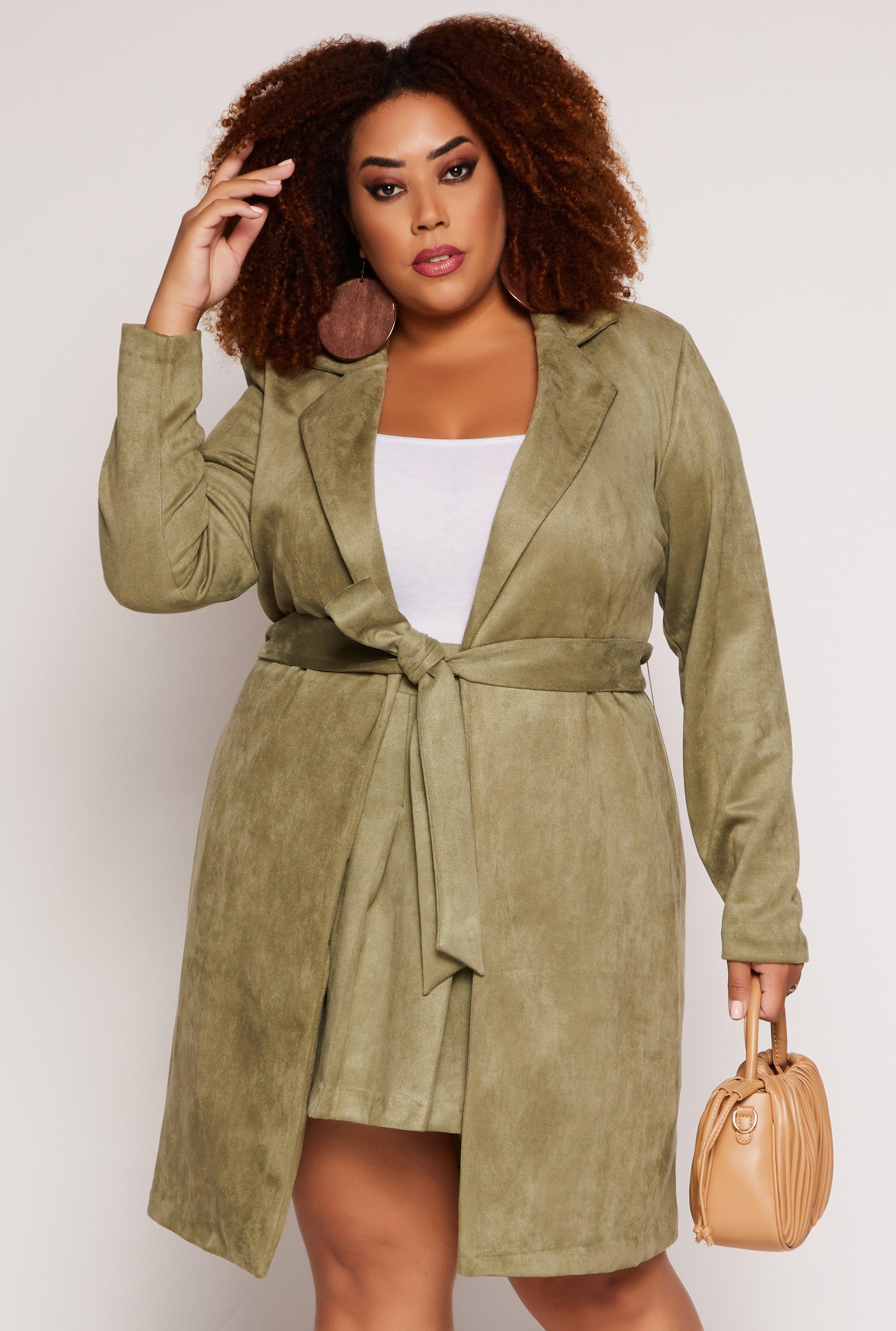 Womens Plus Size Faux Suede Wrap Coat Product Image