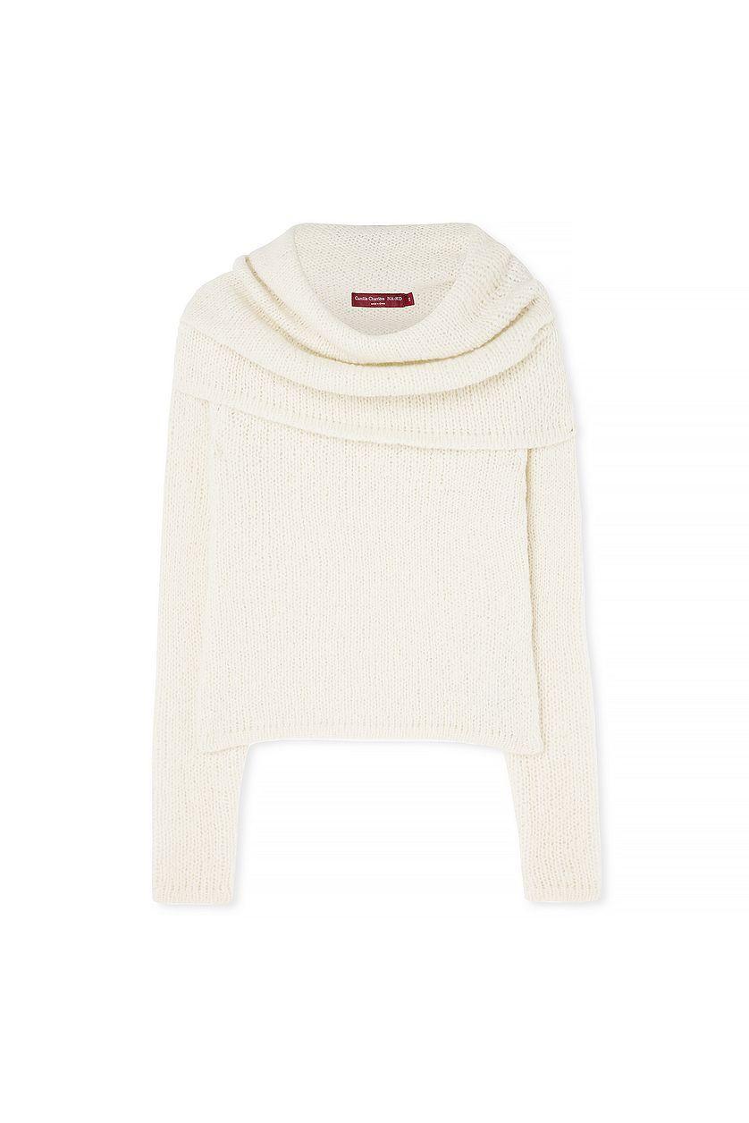 Wool Blend Neck Detail Overlap Sweater Product Image