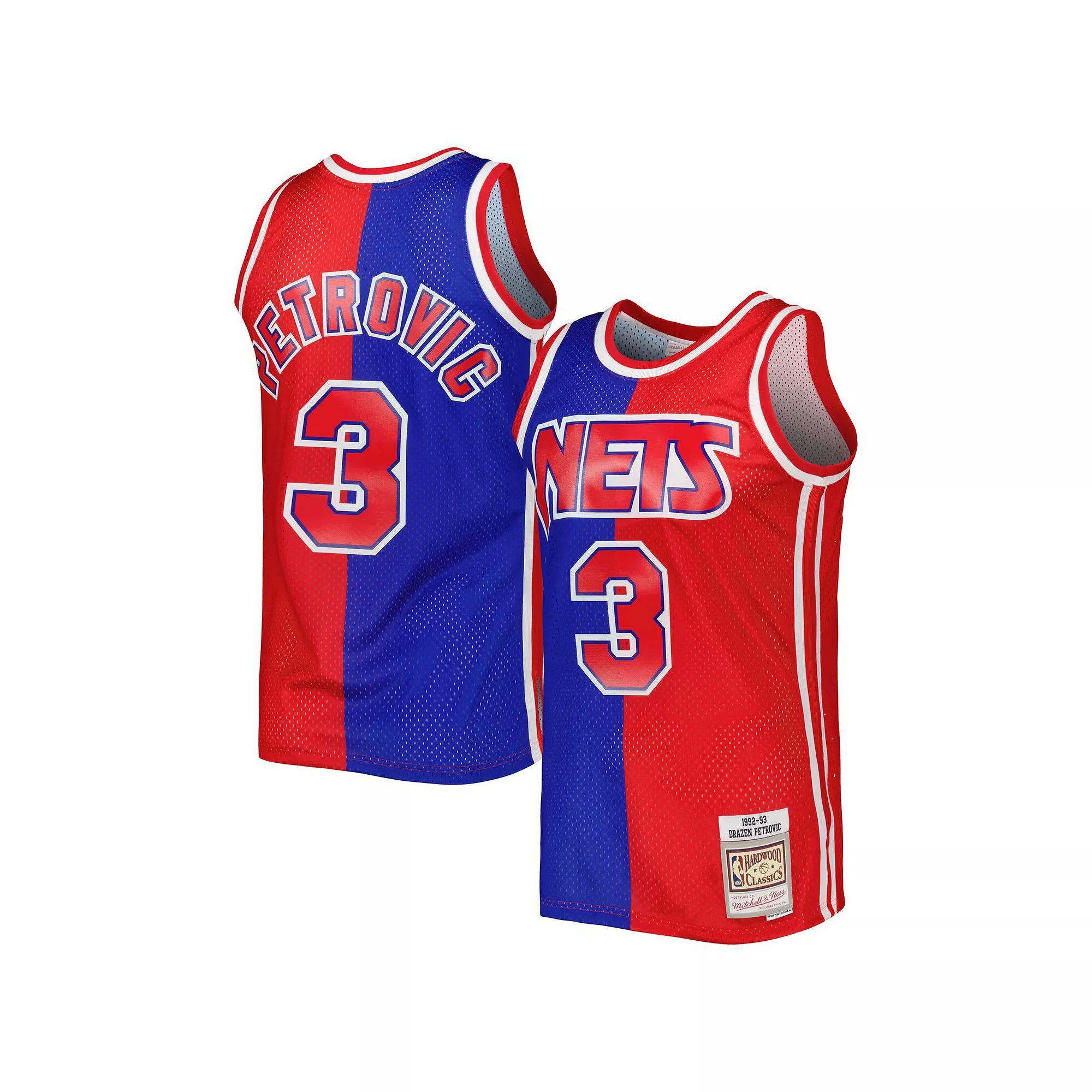 Mens Mitchell & Ness Drazen Petrovic Blue/Red New Jersey Nets Hardwood Classics 1992-93 Split Swingman Jersey Product Image