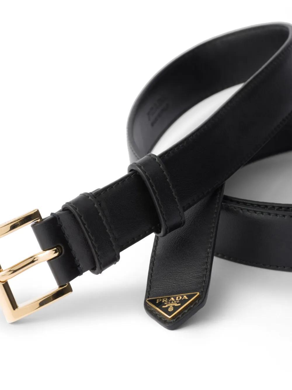 PRADA City Calf Leather Belt In Black Gold Product Image