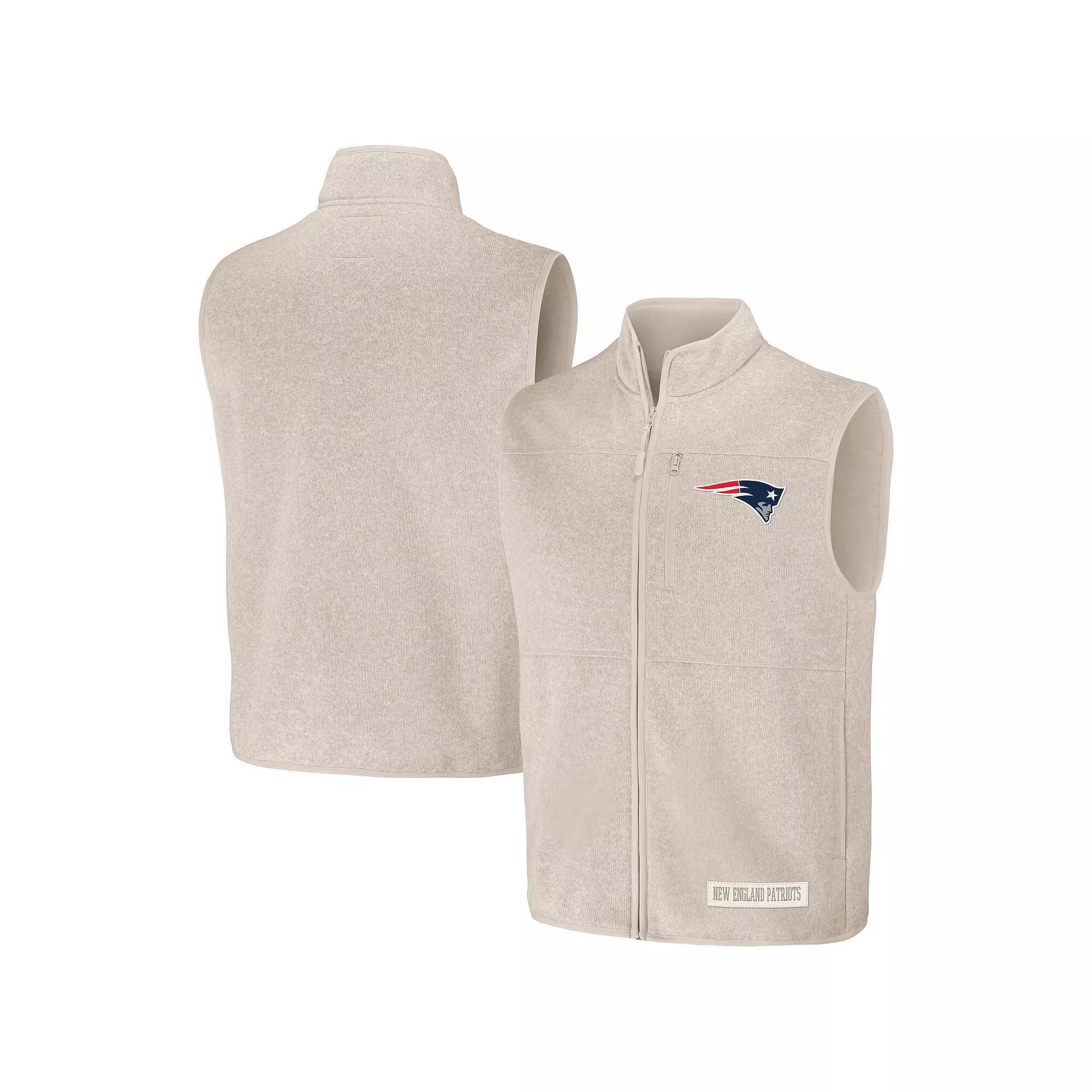 Men's NFL x Darius Rucker Collection by Fanatics  Oatmeal New England Patriots Full-Zip Sweater Vest, Size: Small, Team Product Image