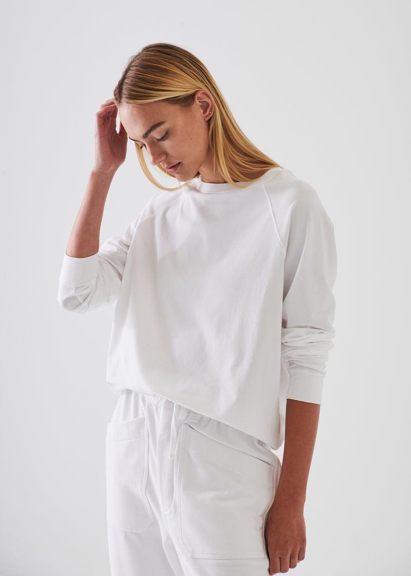 Patrick Assaraf Pima Cotton Stretch Oversized Ranglin Sweatshirt - White Product Image