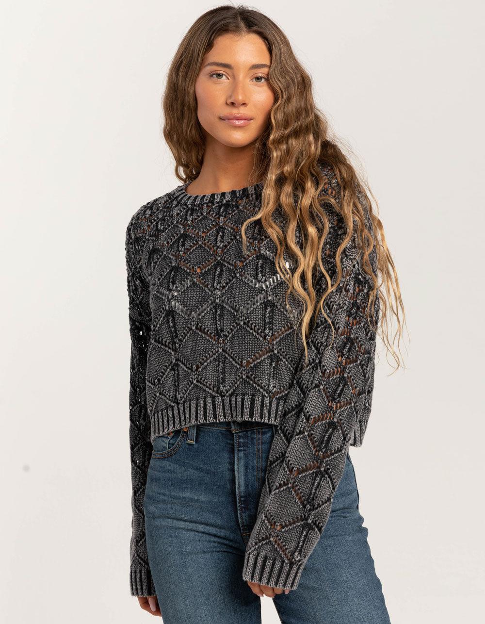 FULL TILT Womens Open Weave Washed Pullover Sweater Product Image