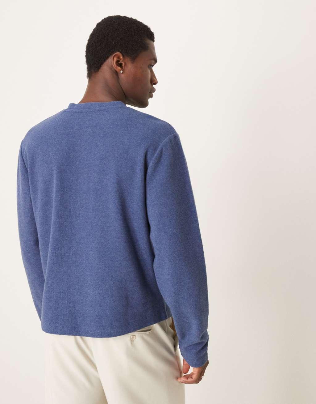 ASOS DESIGN boxy long sleeve henley sweater in blue Product Image