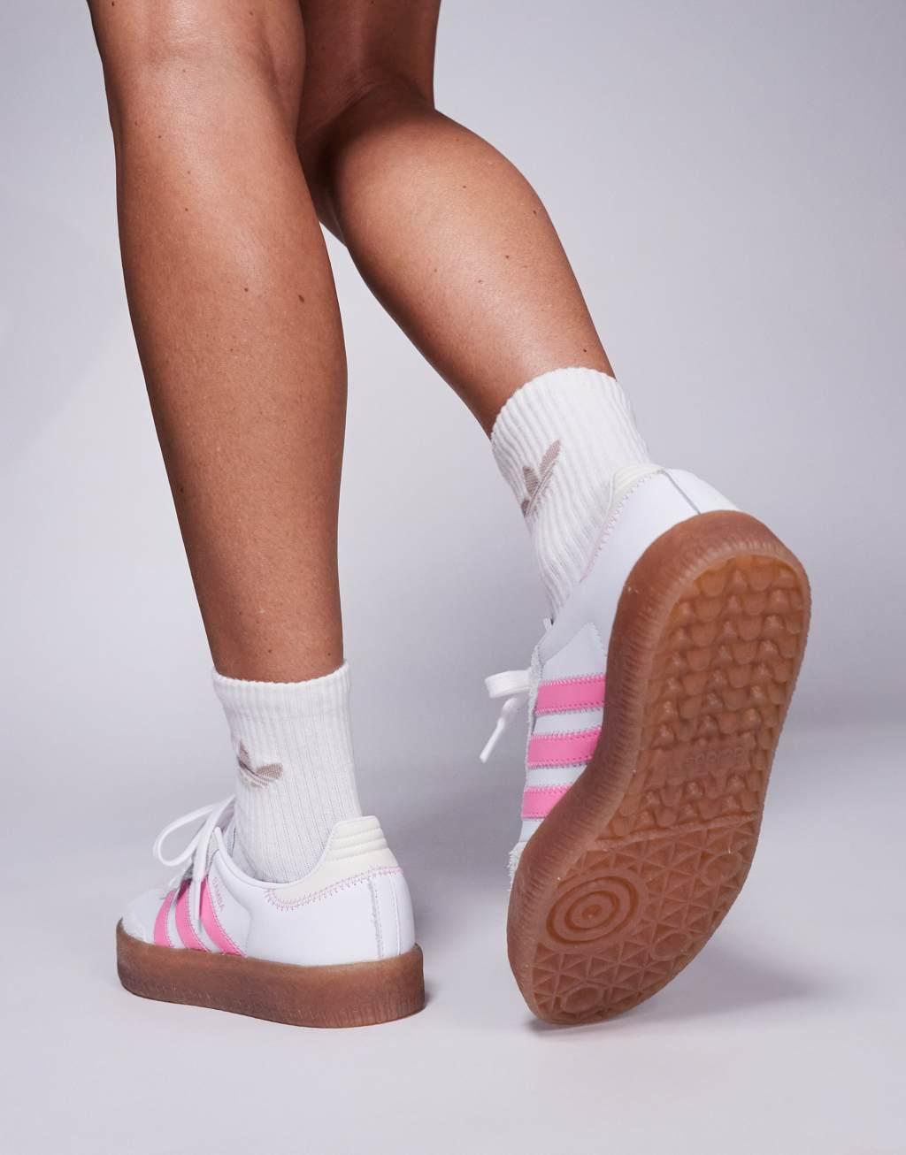 adidas Originals Sambae sneakers in white and pink Product Image