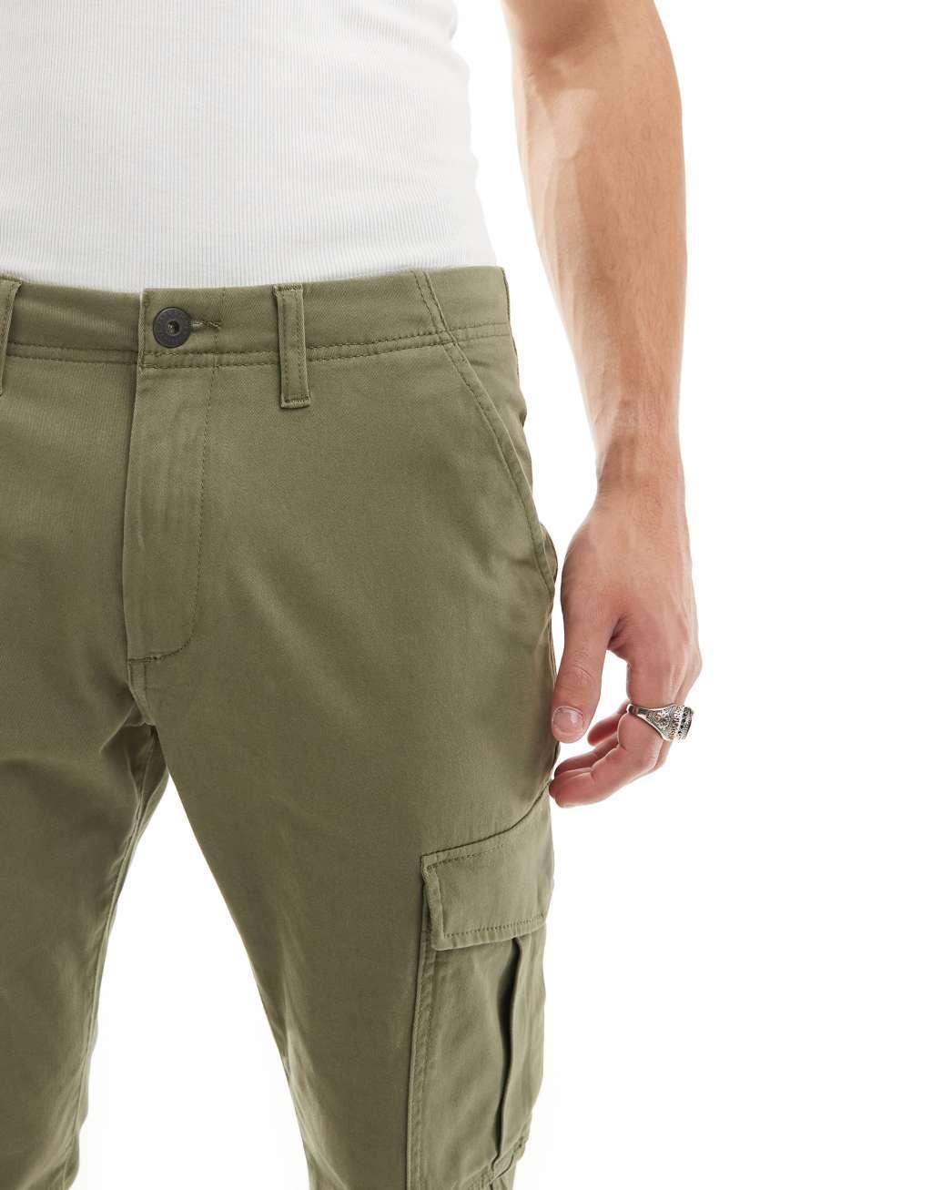 Jack & Jones cargo pants with cuff in green Product Image