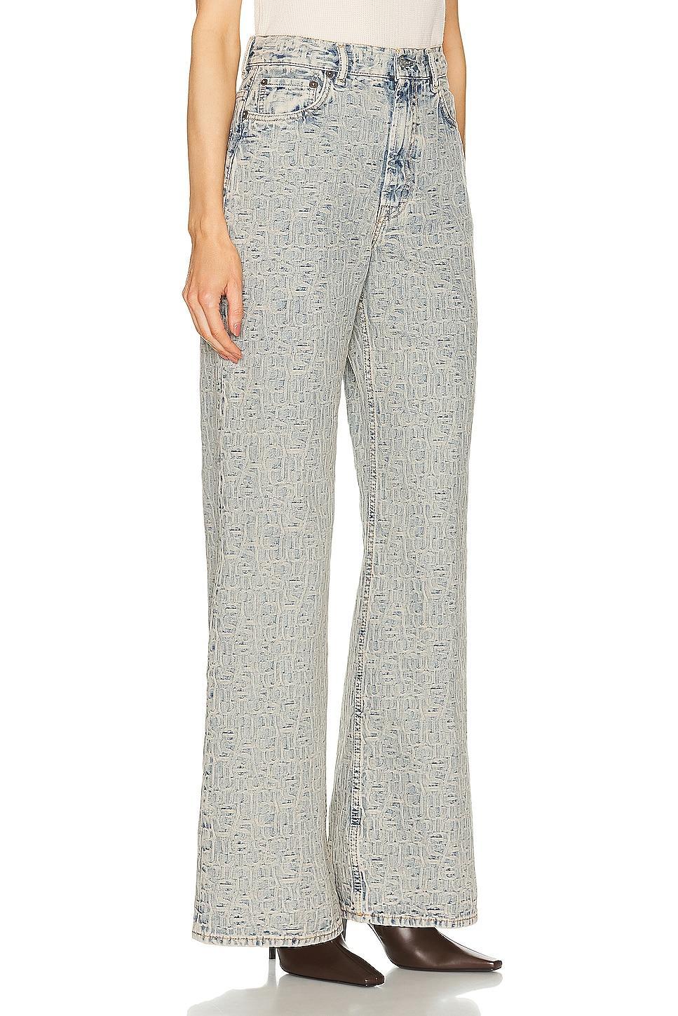 Acne Studios Monogram Wide Leg in Blue & Beige - Blue. Size 30 (also in 26). Product Image