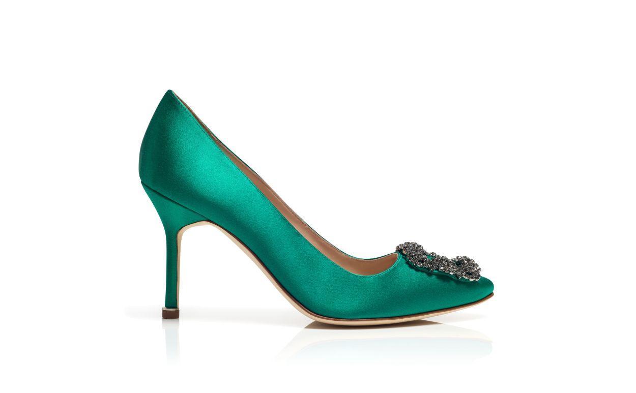 HANGISI 90 Green Satin Jewel Buckle Pumps Product Image