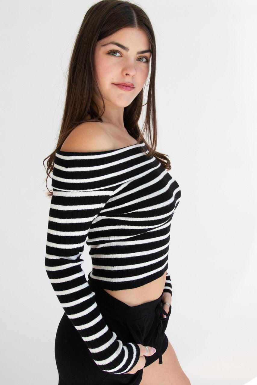 Off The Shoulder Striped Sweater Product Image