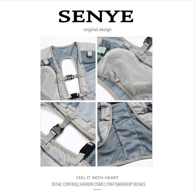 V-Neck Panel Mesh Crop Buckle Cargo Vest Product Image