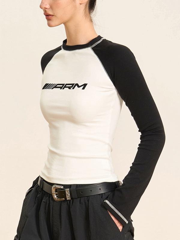 Raglan Contrast Color Slim Long Sleeve Tee Product Image