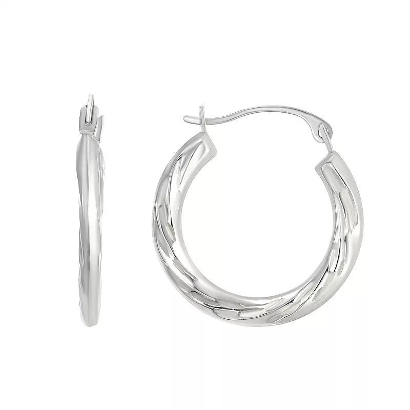 Taylor Grace 10k White Gold Textured Twist Hoop Earrings, Womens Product Image