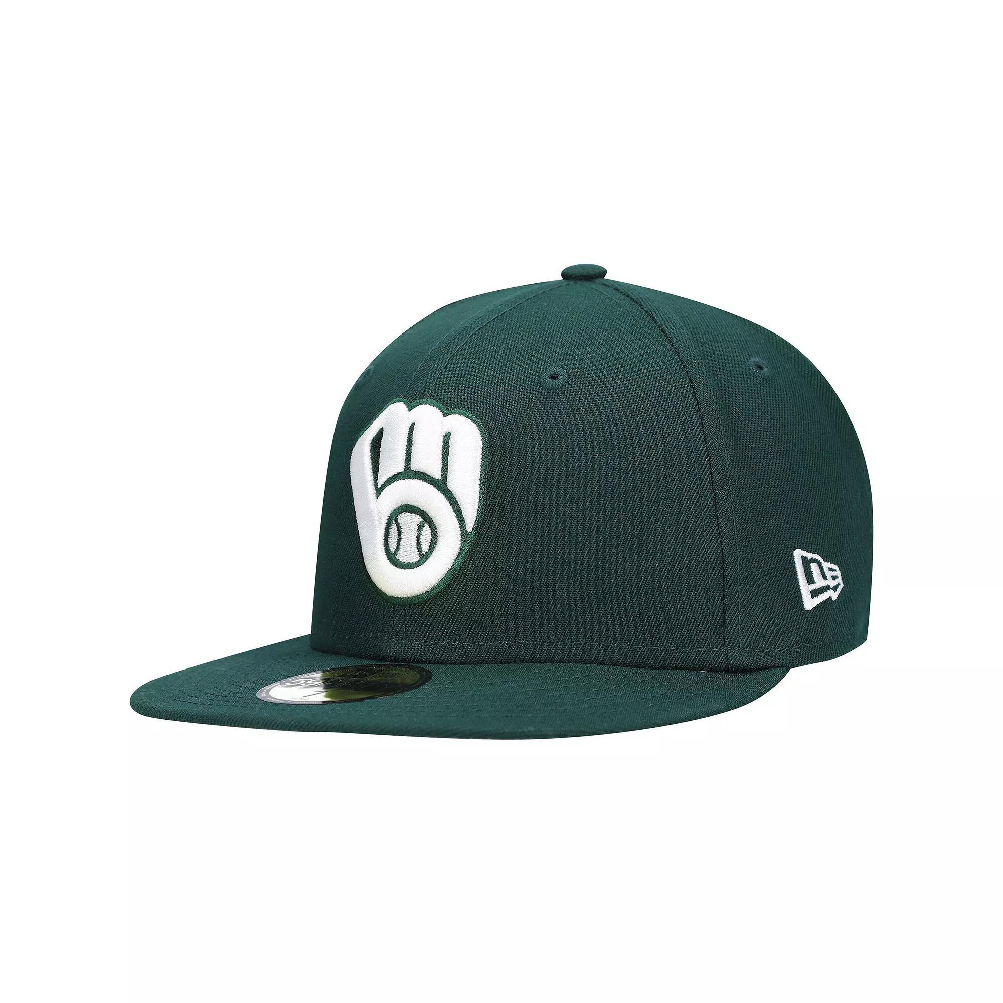 Men's New Era Green Milwaukee Brewers Logo White 59FIFTY Fitted Hat,  Product Image