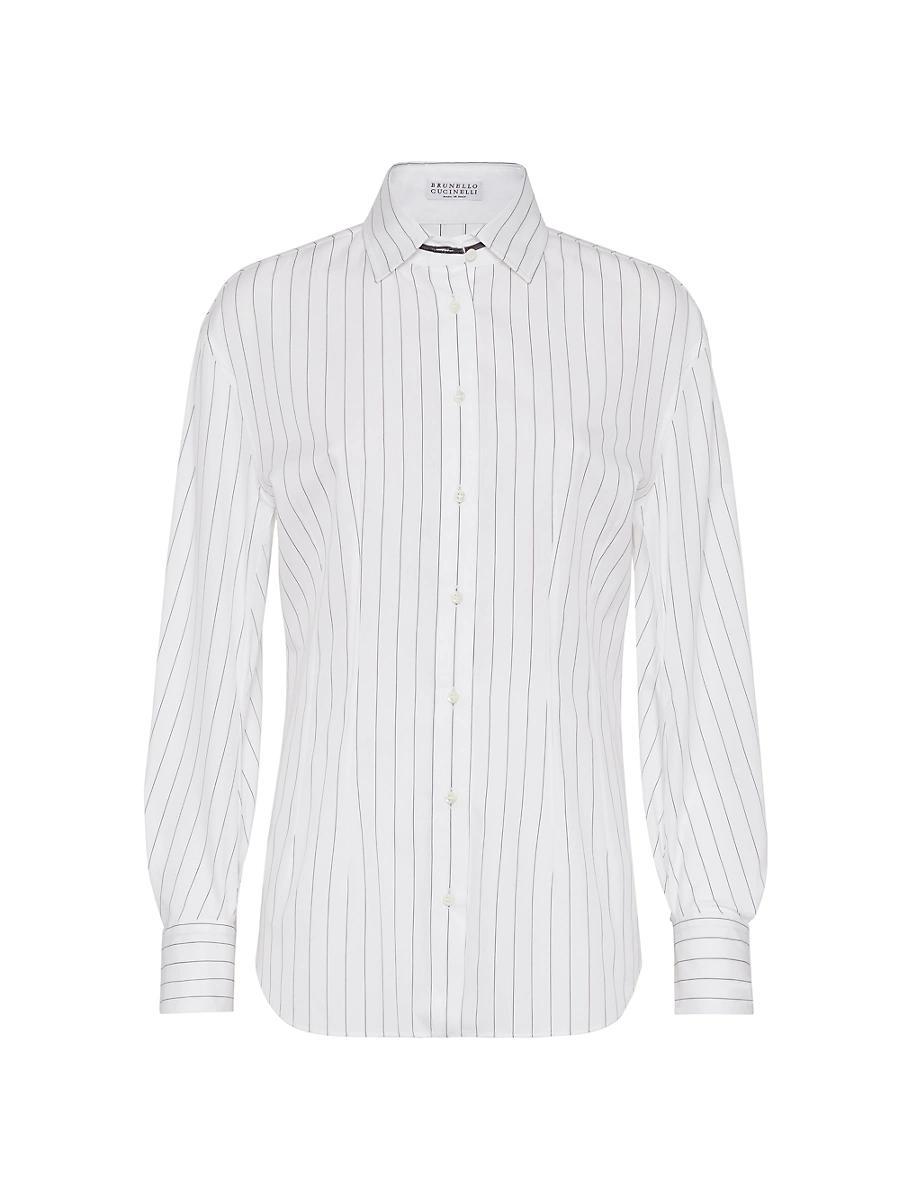 Womens Striped Cotton and Silk Poplin Shirt with Monili Product Image