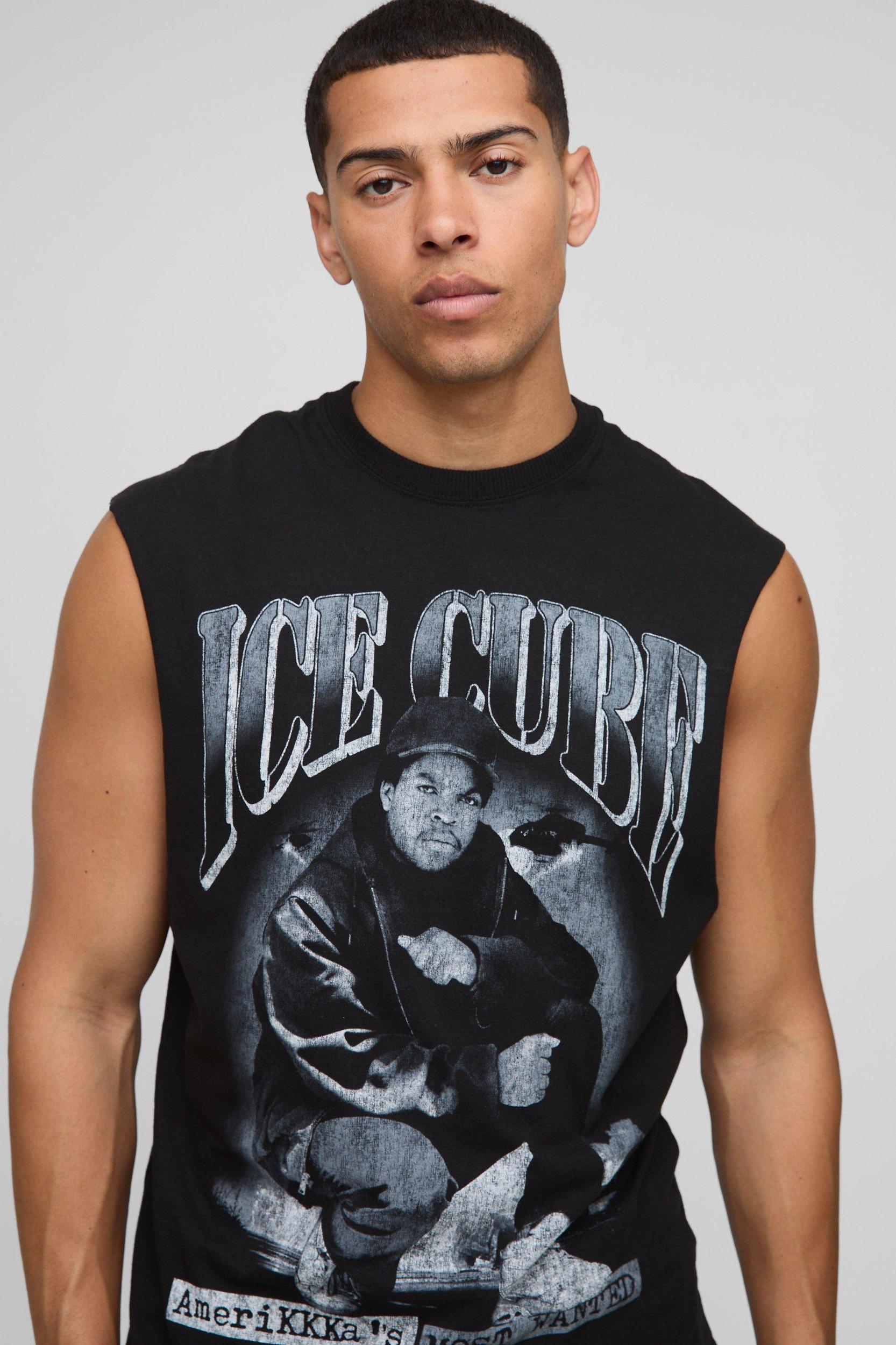 Black Regular Fit Ice Cube License Tank | boohooMAN USA Product Image